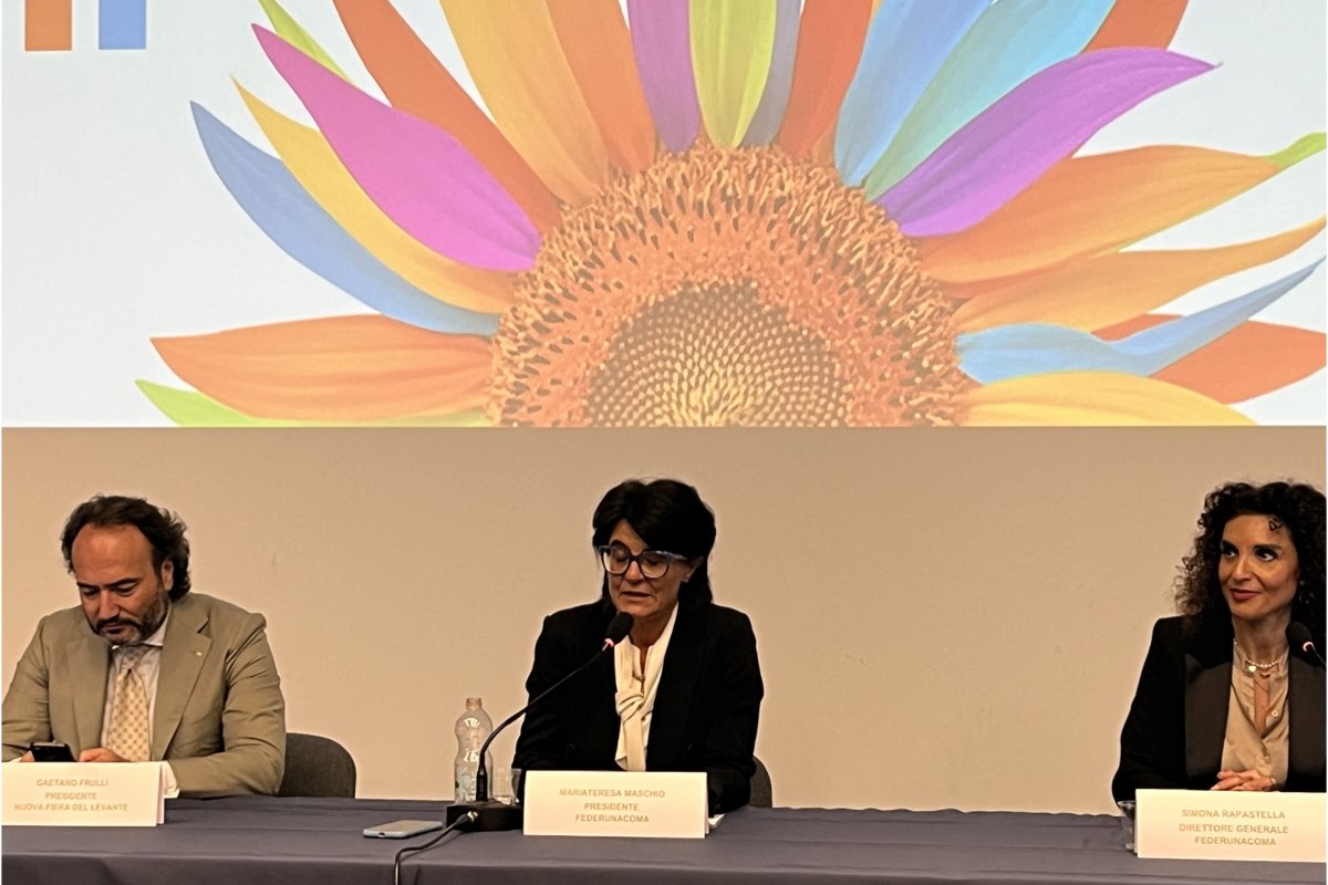 Conferenza stampa di apertura di Agrilevante 2023. Da sinistra Gaetano Frulli, Mariateresa Maschio e Simona Rapastella